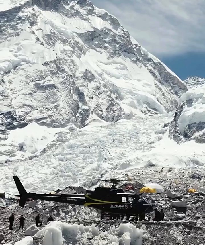 Mustang Helicopter aircraft at Everest Base Camp below the Khumbu Icefall