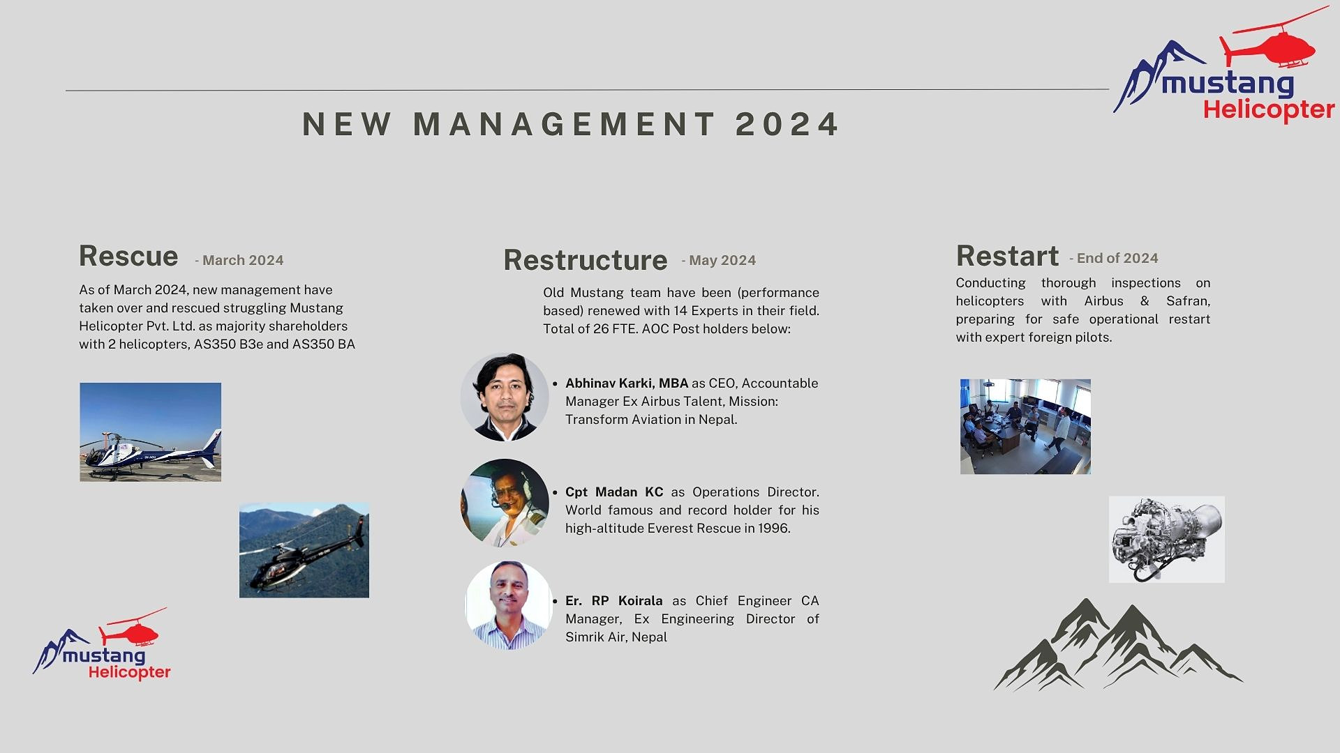 Mustang Helicopter new management 2024 slide